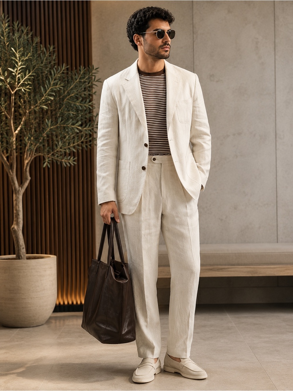 Beige 100% linen Suit